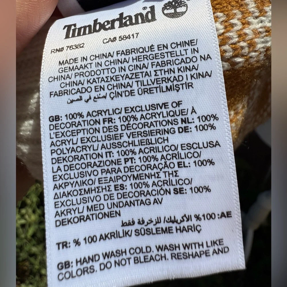 Timberland Cream and Caramel Knit Plaid Scarf One Size